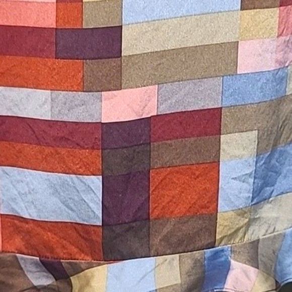 BCBGMaxAzria Straight Silk Long Skirt Below Knee Geometric Patchwork Ruffle Hem - Picture 11 of 16